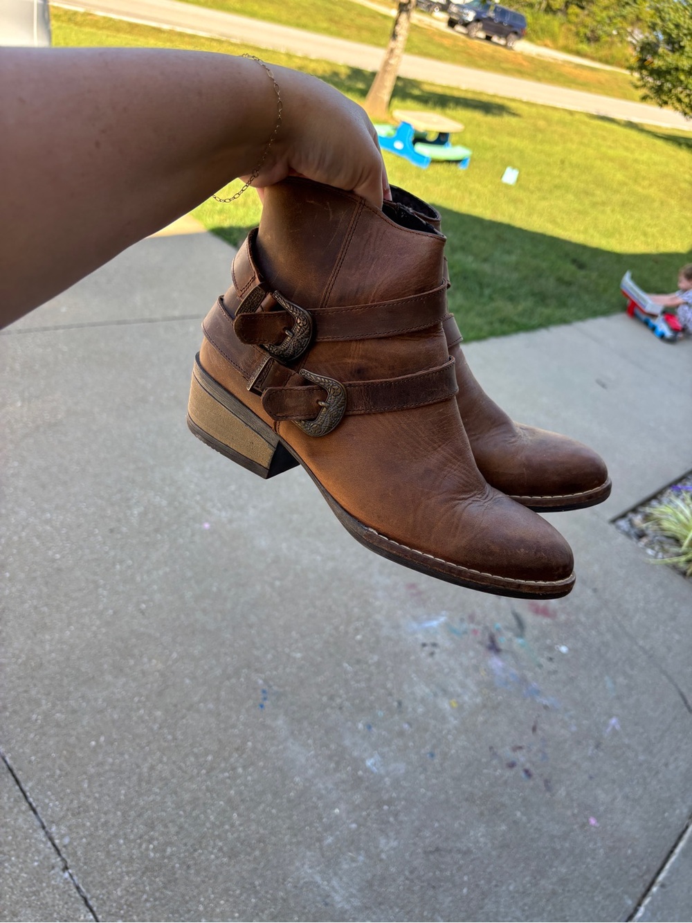 Women’s Brown Authentic Leather Ankle Booties with Buckle Straps